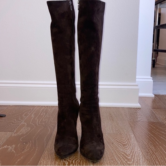 PRADA Ladies Knee High Brown Suede, High Heeled, Side Zip Up Boots Like New! - Picture 11 of 11